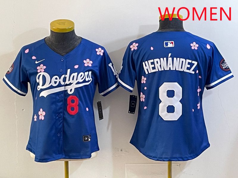 Women Los Angeles Dodgers 8 Hernandez Blue Sakura Edition 2025 Nike MLB Jersey style 8